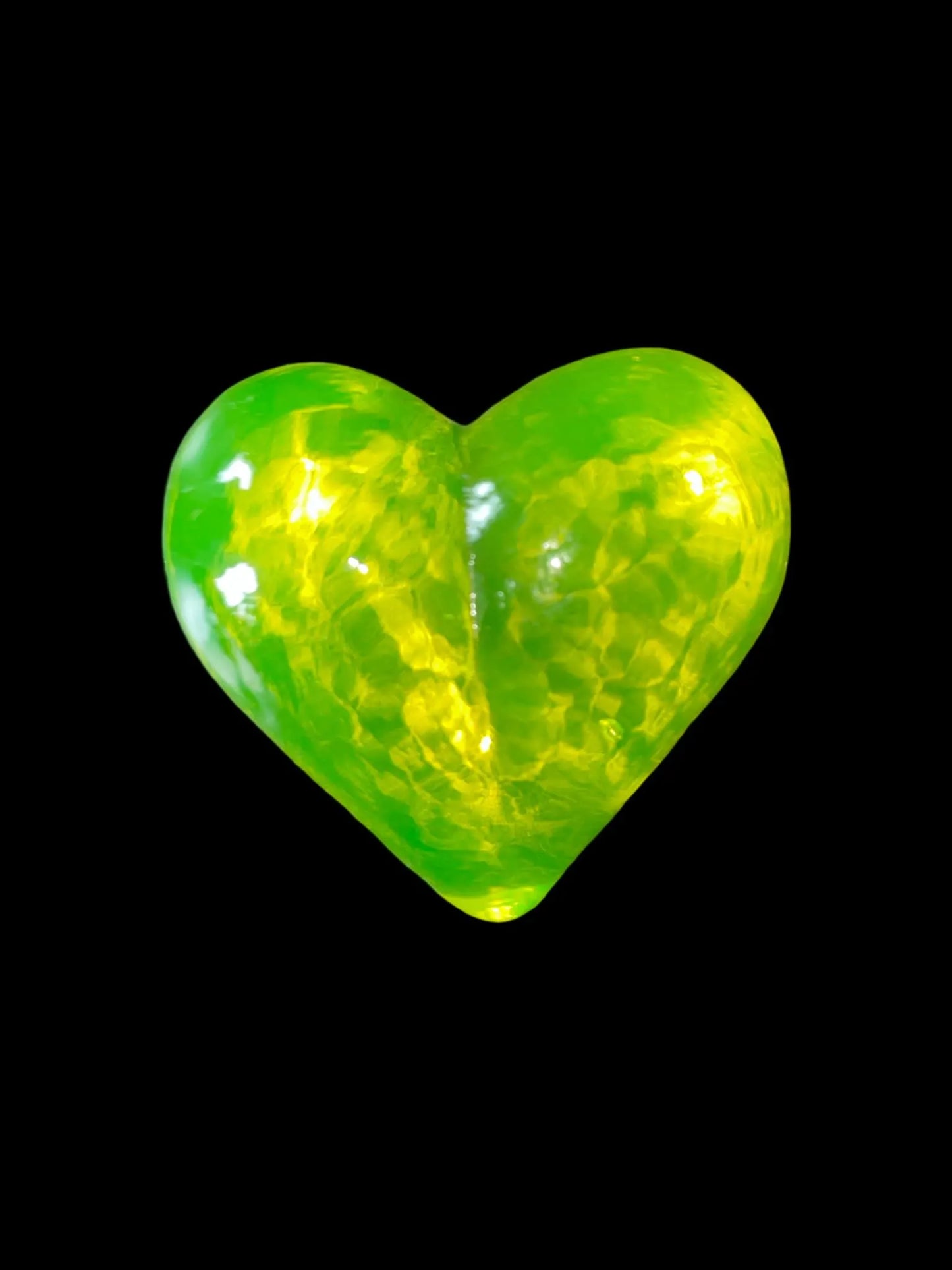 Uranium Glass Heart Figurine | Yellow Vaseline Glass Statue | UV Glowing Fluorescent Depression Glass Art | Czech Atomic Collectible Piece