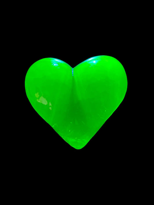 Uranium Glass Heart Figurine | Yellow Vaseline Glass Statue | UV Glowing Fluorescent Depression Glass Art | Czech Atomic Collectible Piece