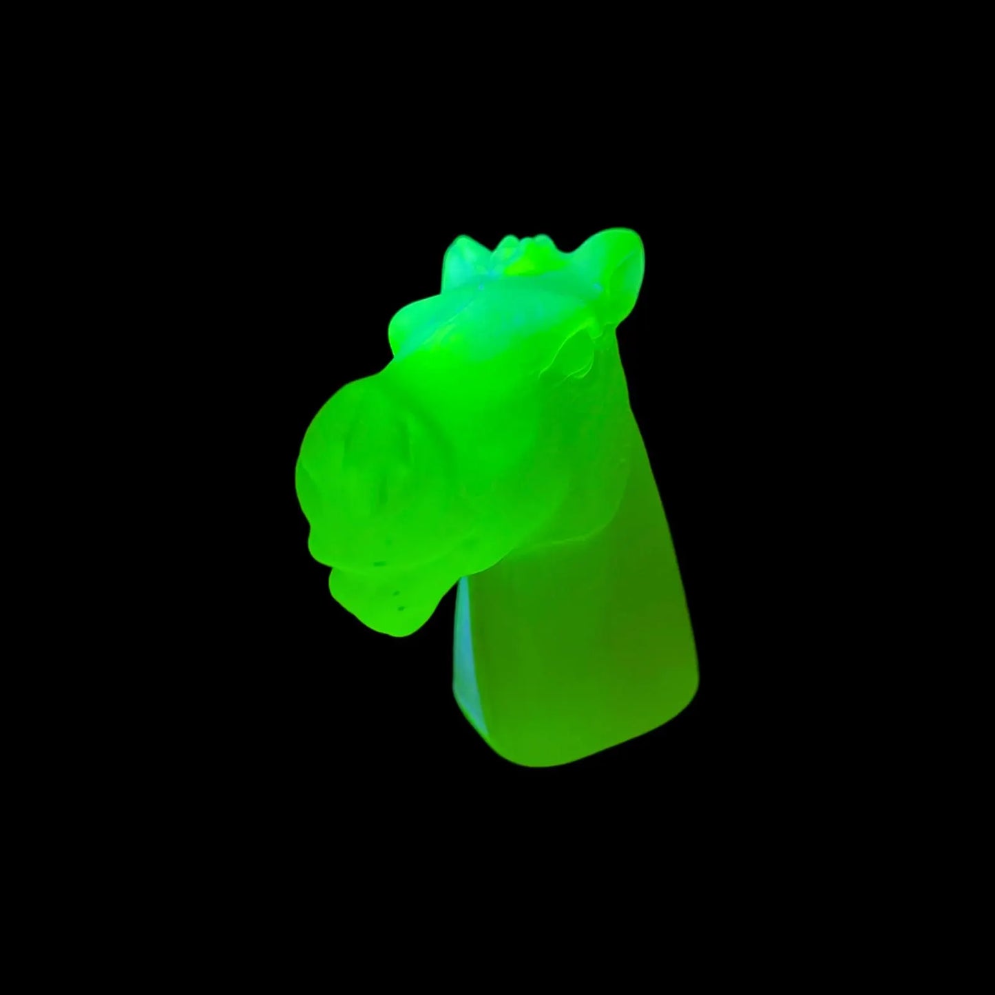 Glowing Uranium Glass Horse Figurine | Matte Yellow Vaseline Animal Statue | UV Reactive Depression Glass | Art Deco Collector’s Piece