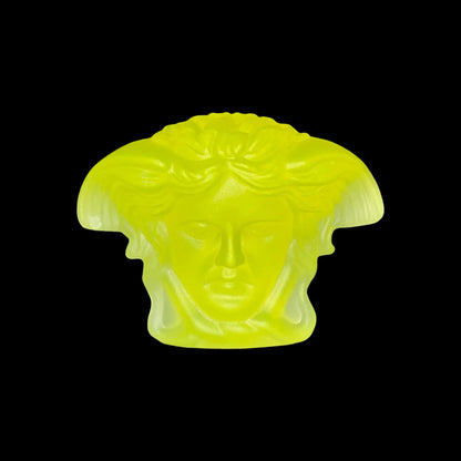 Mini Uranium Glass Medusa Head by Versace | Small Rosenthal Art Sculpture | Glows Neon Green Under UV Light | Vaseline Deco Glass Collectible