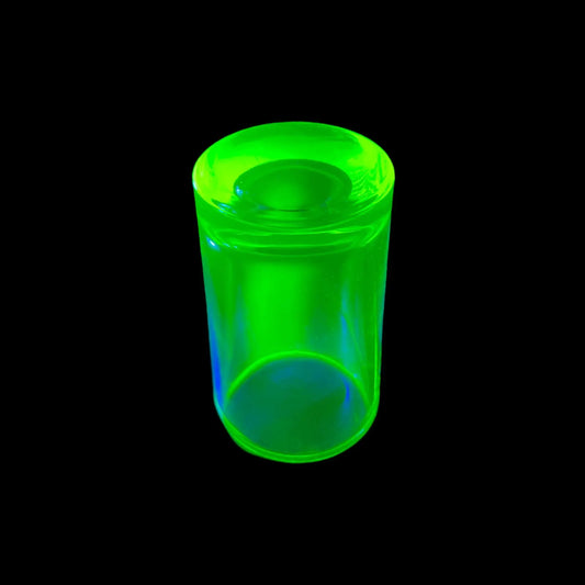 Vintage Uranium Glass Shot Glass – Glowing Yellow  Vaseline Glassware for Alcohol – UV Reactive Atomic Mini Barware – Fluorescent Collectible Alcohol Drinkware