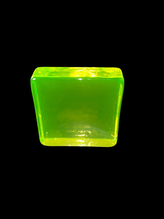 Yellow Uranium Glass Block – 8cm Fluorescent Block – Glows Brightly Green Under UV Light – Vintage Atomic Glass Collectible