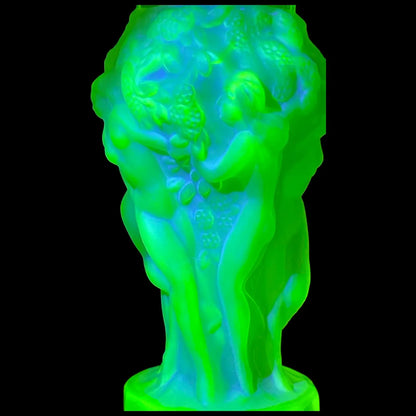 1930s Small Grape Harvest Vase in Uranium Glass | Bohemian Yellow Vaseline Art Deco by Pazourek for Heinrich Hoffmann | Glows Brightly Green Under UV Light