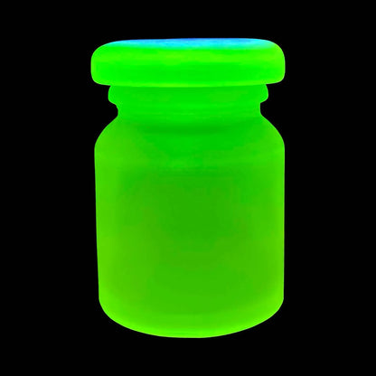 Frosted Uranium Glass Trinket Jar with Lid | Glowing Yellow Vaseline Bottle | Fluorescent Art Deco Container | Atomic-Style Glass Under UV Light