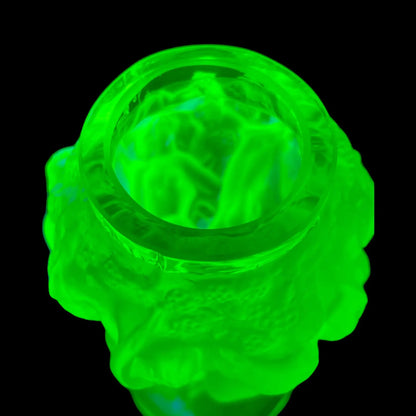 1930s Small Grape Harvest Vase in Uranium Glass | Bohemian Yellow Vaseline Art Deco by Pazourek for Heinrich Hoffmann | Glows Brightly Green Under UV Light