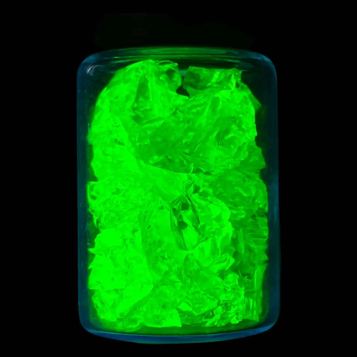 Crushed Uranium Glass Shards in Bottle | Glowing Yellow Vaseline Fragments | UV Reactive Vial with Safe Radioactive Glass for Crafts & Magic Use