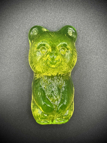 Cute Bear Figurine Made from Uranium Glass | Yellow Vaseline Wildlife Statue | Forest Mammal Teddy Animal | Glows Bright Green Under UV Light