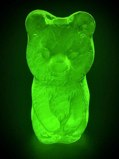 Cute Bear Figurine Made from Uranium Glass | Yellow Vaseline Wildlife Statue | Forest Mammal Teddy Animal | Glows Bright Green Under UV Light