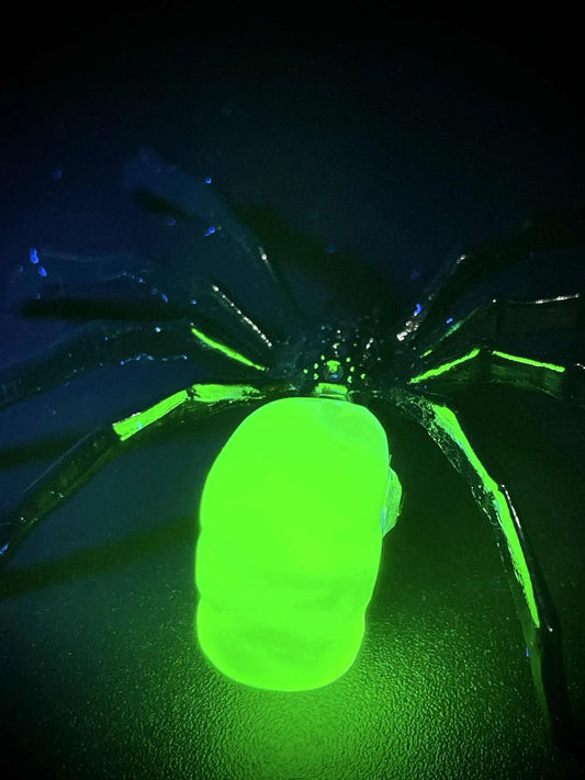Spider Figurine in Uranium Glass | Yellow Vaseline Glass Arachnid Statue | Eight-Legged Wildlife Bug Animal | Glowing Under UV Light