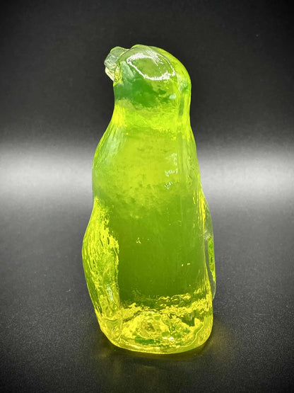 Uranium Glass Penguin Figurine | Vaseline Antarctic Animal Statue | Glowing Green UV Reactive Collectible | Spheniscidae Aquatic Flightless Bird Art