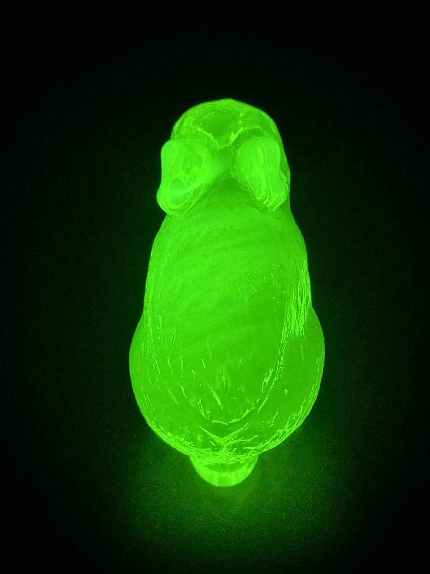 Cute Uranium Glass Rabbit Figurine | Yellow Vaseline Glass Bunny Pet | Glows Green Under UV Light | Leporidae Wild Mammal Statue