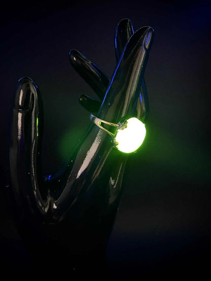 Adjustable Uranium Glass Ring with Gold-Tone Oval Gemstone | Yellow Vaseline Jewelry That Glows Green Under UV Light | Magical Luminous Glass Design