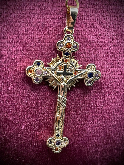 Golden Red Uranium Glass Beaded Rosary | Vibrant Yellow Vaseline Crucifix Necklace | UV Reactive Glow | Diamond Holy Mother Centerpiece