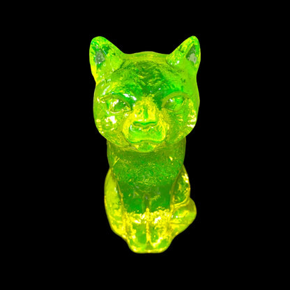 Vaseline Cat Figurine | Yellow Uranium Glass Animal Statue | Fluorescent Depression Glass | Glows Brightly Freen Under UV Light | Vintage Art Deco Collectible