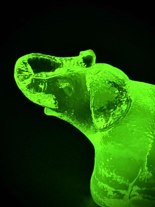 Elephant Figurine in Uranium Glass | Yellow Vaseline Glass Jumbo Statue | African Wildlife Animal | Glows Brightly Green Under UV Light
