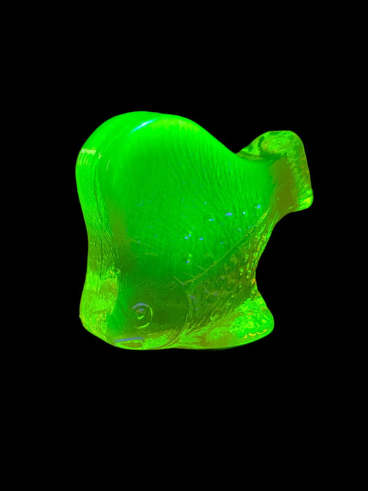 Uranium Glass Fish Figurine | Yellow Vaseline Glass Animal Statue | Glowing Fluorescent Depression Glass Art | UV Light Reactive Collectible