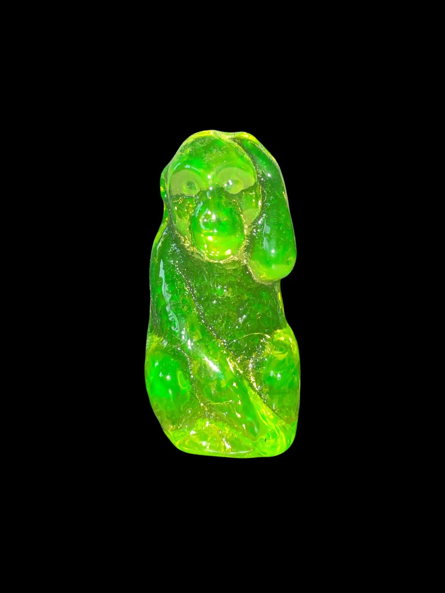 Glowing Uranium Glass Monkey Figurine | Yellow Vaseline Gorilla Statue | Fluorescent 1930s Depression-Era Collectible | It Glows under UV light