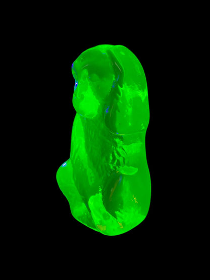 Glowing Uranium Glass Monkey Figurine | Yellow Vaseline Gorilla Statue | Fluorescent 1930s Depression-Era Collectible | It Glows under UV light