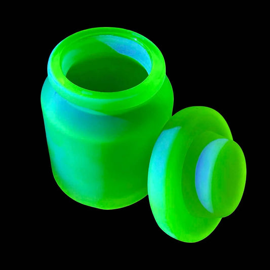 Frosted Uranium Glass Trinket Jar with Lid | Glowing Yellow Vaseline Bottle | Fluorescent Art Deco Container | Atomic-Style Glass Under UV Light